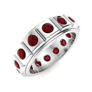 Ruby Brilliant-Cut Round 3.00mm Wedding Band Ring With Rhodium Plated