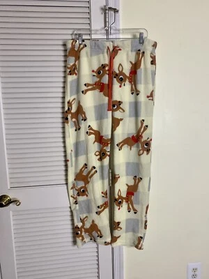 Rudolph the Red Nosed Reindeer Pajama Lounge Fleece Pants Large Yellow - Image 1 of 4