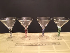 Murano/Austrian Art Glass SET 4 STEMMED GLASSES with RIBBON DESIGN mint BOLD WOW - Picture 1 of 12