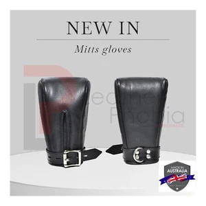 Fist Mitts Gloves CowHide Leather Padded Black Real Leather 2 Pieces Handmade - Bild 1 von 11