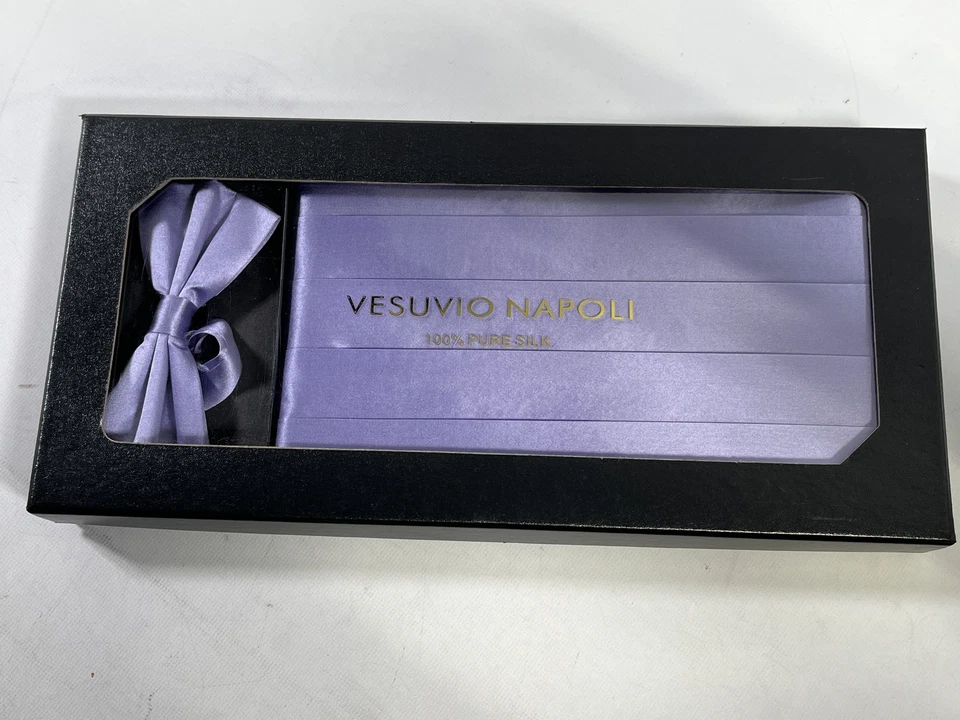 Mens Vesuvio Napoli Lavender Purple Silk Bow Tie With Cummerbund Set NEW - Image 1 of 2