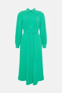 Oasis Crepe Pin-tuck Belted Shirt Dress Green Size 14 - Picture 1 of 3