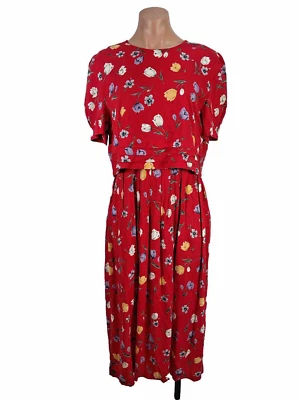 Vintage 90s Cottagecore Dress Womens 8 Kathie Lee Flower Tulip Maxi Modest Rayon - Image 1 of 4