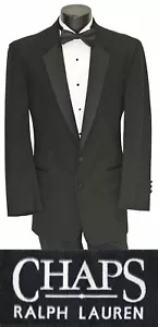 Men's Black Chaps Ralph Lauren Tuxedo Jacket with Flat Front Pants & Bow Tie - Picture 1 of 7