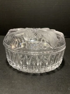 Vintage Glassware Cut-Glass Clear Glass Lidded Candy Dish Embossed Leaves Design - Picture 1 of 10