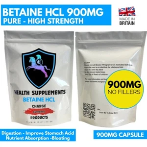 BETAINE HCL Vegan Capsules 60 900mg Digestion Digestive Support Stomach Acid - Picture 1 of 6