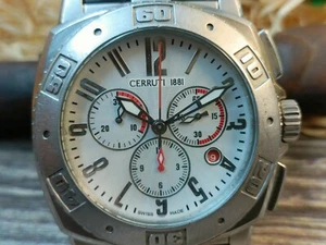 CERRUTI 1881 SWISS QUARTZ MEN'S MINT CHRONOGRAPH WHITE DIAL DATE 64641 VINTAGE - Picture 1 of 24