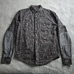 10 Deep Black Mallard Camo Chambray Forearm Mens S Long Sleeve Shirt Brown - Picture 1 of 20