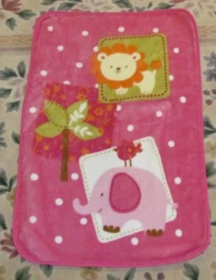 Pink Jungle Animals lion Elephant Luxury plush fleece baby blanket kidsline - Image 1 of 2