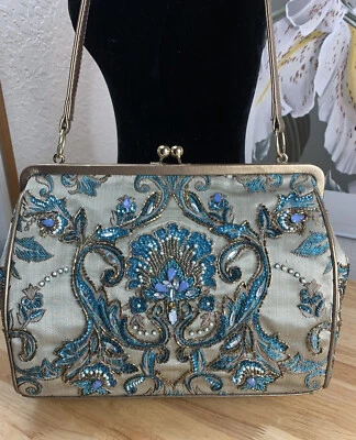 Christiana Beaded Rhinestones Silk Purse Large Shoulder Bag NWOT  Satchel Jewel - Image 1 of 4