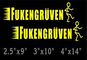FUKENGRUVEN Decal with Stick Person funny window vinyl sticker x 2 - Picture 1 of 7