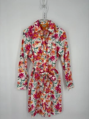 J. Peterman Dress 8 Pink Floral Cotton Shirtdress Belted Button Up New FLAW - Image 1 of 4