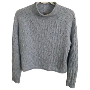 J. Crew Sweater Womens Medium Blue Cashmere Shrunken Cable Knit Rollneck BS958 - Picture 1 of 9