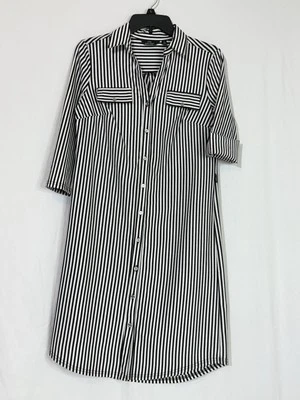 Vestido Camisa Mlle Gabrielle Talla SP Negro Blanco Rayas Abotonadas Mangas con Pestaña Enrollable Foto 1 de 4