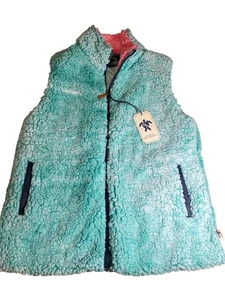 NWT Simply Southern Sherpa Vest Soft Green Seaglass Collar Full Zip Size large - Foto 1 di 3