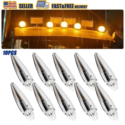 10x Clear/Amber 17 LED Torpedo Cab Marker Roof Light For Peterbilt Kenworth Mack - Image 1 of 4