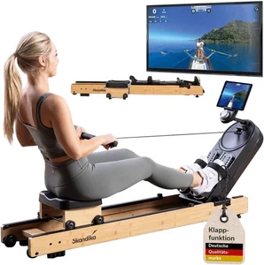 Wooden Magnetic Rowing Machine 32-Level Resistance Foldable LCD App Compatible - Picture 1 of 11