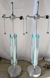 Paar Vintage Mid Century Modern Röhren Acryl Plexiglas Chrom Tischlampe 28"T - Bild 1 von 9