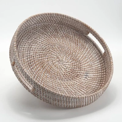 Coffee Table Tray Round Rattan Ottoman Tray Woven Serving Trays with Handles ... - Image 1 of 4