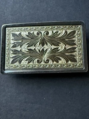Vintage Nickel Plated Engraved Belt Buckle Silver Tone Square Western Cowboy - Image 1 of 4