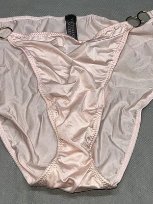 Rare Victoria's Secret Silky Satin Angels Champagne Pink String Bikini Panty L - Image 1 of 4