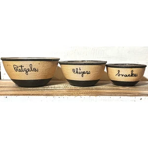 Vintage Set Mid Century Setzgarn Bast gewickelt Glas Snackschalen Boho - Bild 1 von 8