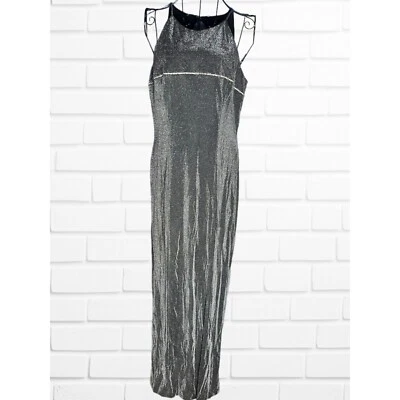 Maxi Vestido Betsey & Adam Para Mujer Talla 9/10 Cuello Alto Semi Formal Metálico Recortado Foto 1 de 4