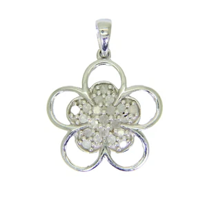 Bonito colgante de oro blanco de 9 quilates con racimo de flores de diamantes de 0,25 quilates - Imagen 1 de 5
