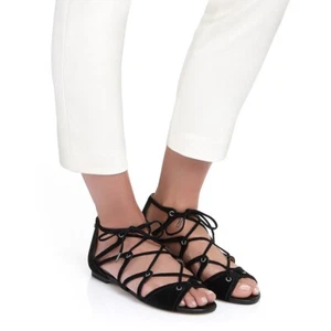 BNIB🌺MIMCO Bound To You Gladiator Lace Up Sandals Suede Black Size 36 RRP $199 - Picture 1 of 6
