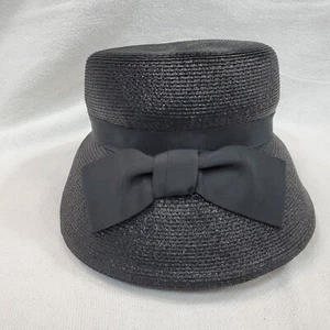 Vintage Bullocks Westwood Black Formal Hat Two Piece With Ribbon - Picture 1 of 12