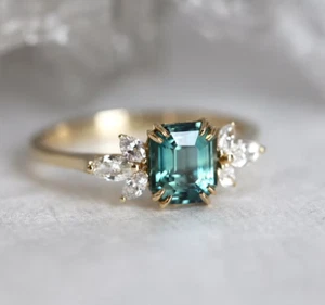 Teal Sapphire Ring-Silver Ring-Mother's Day gift- birthday gift For Her - Picture 1 of 5