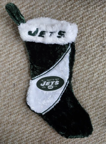 NFL Christmas Stocking - NEW YORK JETS Football Team - Fluffy Green & White Cover
