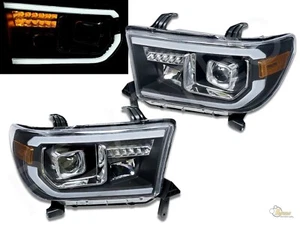 Black LED Bar Projector Headlights For 2007-2013 Toyota Tundra 2008-2016 Sequoia - Picture 1 of 10