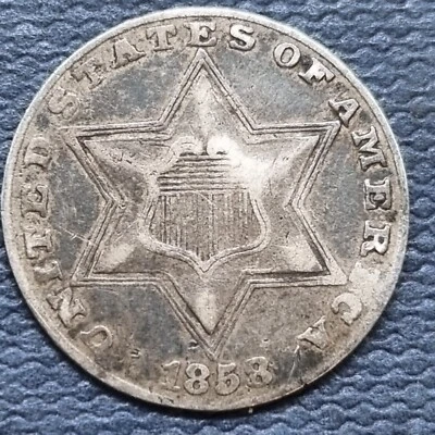 1858 Three Cent Silver 3c Trime Better Grade F - VF Details #83001 - Image 1 of 2