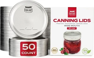Wide Mouth Canning Lids, 50-Pack – Create Airtight Seals on Mason Jars to Preser - Picture 1 of 9