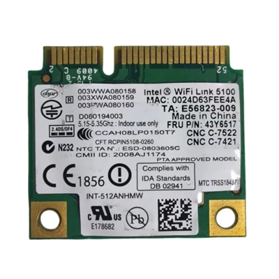Lenovo IBM HP Intel Wireless Link 5100 43Y6517 572507-001 Pcie Wifi Card 300mpbs - Image 1 of 2