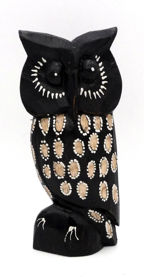 Chouette hibou de collection en bois idée cadeau déco ethnique 18 cm artisanat - Photo 1/1