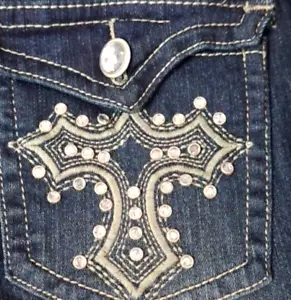 VIP Jeans Dark Wash Stretch Denim Embelished Bling Pockets Women's Size 23/24 - Picture 1 of 16