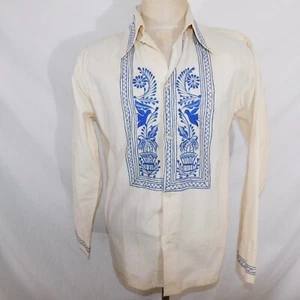 Camisa De Colección Para Hombres S Blanca L/s Bordada Guayabera Esmoquin Hippie Boho México - Imagen 1 de 15