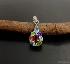 925 Sterling Silber Natürlicher Multi Edelstein Handarbeit Anhänger Schmuck P-366 - Bild 1 von 8