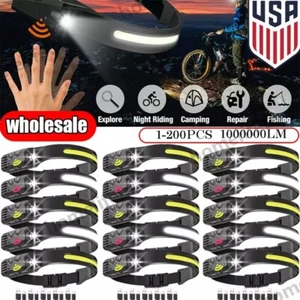 COB LED Headlamp USB Rechargeable Headlight Torch Work Light Bar HeadBand Sensor - Picture 1 of 14
