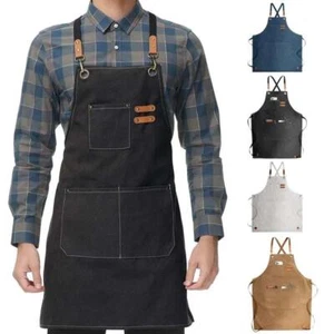 Oil-proof Canvas Kitchen Apron Men Women Cooking Chef Tool Pockets Bbq Wipeable - Picture 1 of 25