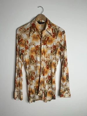 Camisa Vintage Jcpemny Para Mujer Naranja Novedad Psicodélica Disco Manga Larga Foto 1 de 4