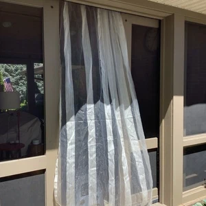 Striped Sheer Curtains 50” x 108” Off White Rod Pocket - Picture 1 of 4