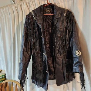 SCULLY Leather Fringe Beaded Hand Lace Western Jacket Men's Size 44 - Picture 1 of 7