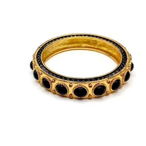 Pulsera House of Harlow vintage años 60 tono dorado con cabujones negros - Imagen 1 de 7