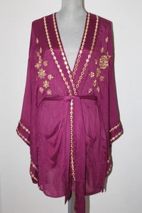 NWT Miss June Dark Fuhsia Embroidery Embellished Belted Kimono Jacket CoverUp OS - Picture 1 of 11