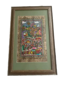 Großes Amate Rinden Gemälde Mexiko Volkskunst lebendige Farben gerahmt 2001 34”x22” - Bild 1 von 9