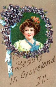 IL GROVELAND  Illinois   Embossed Greeting  A Beauty  Salesman Sample postcard - Picture 1 of 2