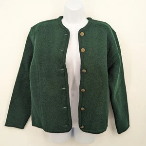 Vintage 100% Wool Tally Ho Small Cardigan in Dark Forrest Green Long Sleeve   - Picture 1 of 11